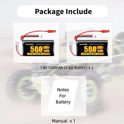 7.4V Lipo Battery 2S 30C 500mAh Rechargeable RC Lipo with JST & PH2.0 Plug for Axial SCX24 RC Car and 1/10, 1/16, 1/18, 1/24 Scale RC Cars Vehicle Trucks 2 Pack SCX24 Small Lipo Battery in Saudi Arabia