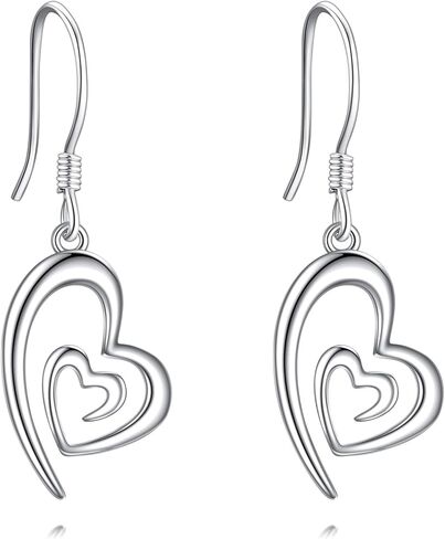 Heart Earrings for Women Dangling 925 Sterling Silver Heart Dangle Earrings for Mom Girl Gifts in Saudi Arabia