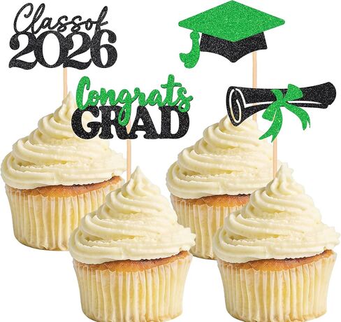 Graduation Decorations 24 Pcs Graduation Cake Topper Congrats Grad Gold Glitter Class of 2026 Cupcake Toppers Grad Cap Graduation Party Decorations in Saudi Arabia