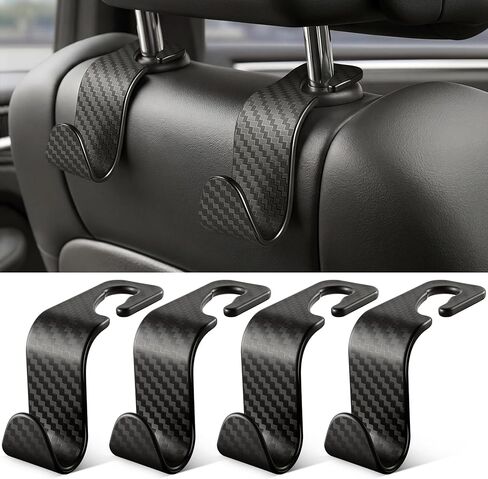 SINGARO Universal 4 Pack Car Seat Headrest Purse Hook, Carbon Fiber Back Seat Hook Storage Organizer Hanger for Purse Handbag Coat, Car Interior Accessories(Black) in Saudi Arabia