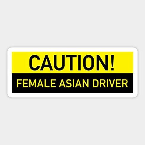 decals Caution Female Asian Driver - Sticker Graphic - Decal Sticker, Yellow Vinyl, Cartoon Asian Woman Style, Rectangular, Scratch Resistant, Adult, Outdoor, Metal & Plastic Surface, 1 Count in Kuwait