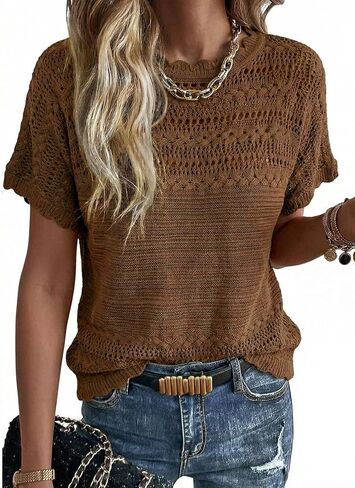 Acelitt Womens Short Sleeve Knit Sweater Tops, S-XXL in Saudi Arabia