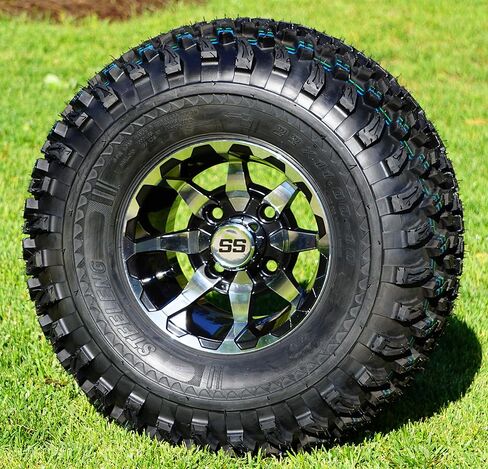 10" VORTEX Machined/Black Golf Cart Wheels and 22x11-10 All Terrain Golf Cart Tires Combo - Set of 4 in Saudi Arabia