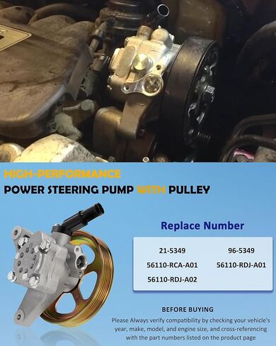 21-5349 Power Steering Pump with Pulley Compatible with 2003-2007 Honda Accord 3.0L 2003 2004 2005 2006 Acura MDX 3.5L Vane Pump Replaces# 96-5349 56110-RCA-A01 in Saudi Arabia
