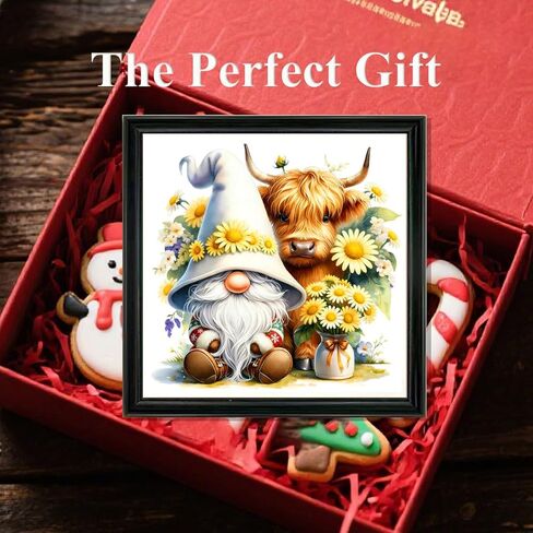 Zhenqing Gnome & Highland Cow Cross Stitch Kit، 11CT مطبوعة 38x38 سم، مجموعة تطريز كاملة للمبتدئين مع تصميم عباد الشمس (JS0018) in Kuwait
