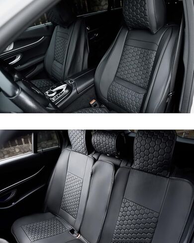 Owleys Seat Covers Set for Nissan Pathfinder Cars - Premium Waterproof Eco Leather - Luxury Finish for SUV, Truck, Sedan - Rear Black in Kuwait