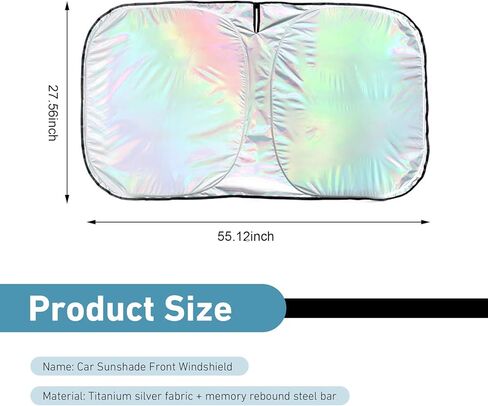 Car Windshield Sun Shade, Iridescent Car Sun Shade Windshield, Foldable UV Rays and Heat Window Visor Shades, Universal Reflective Laser Wind Shield Sunshade Block (55" L X 27") in Saudi Arabia