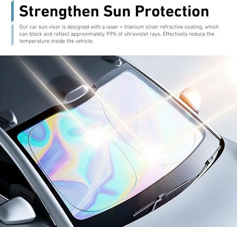 Car Windshield Sun Shade, Iridescent Car Sun Shade Windshield, Foldable UV Rays and Heat Window Visor Shades, Universal Reflective Laser Wind Shield Sunshade Block (55" L X 27") in Saudi Arabia