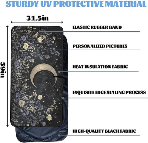 بوهو السماوية سيارة الزجاج الأمامي الشمسيات الصوفي القمر زهرة برية ليلة حديقة Heatshield نافذة السيارة الأمامية الشمس الظل الزجاج الأمامي الشمس قناع حامي لسيارة سيدان شاحنة SUV الملحقات 59 "L x 31.5" W in Kuwait