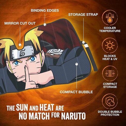 Naruto Shippuden Offically Licensed Windshield Sun Shade - Car Sun Shade Fits Most Autos - Akatsuki Naruto Merch & Anime Accessories for Cars - Sunshade Ca Windshield - 57 x 27 Inches in Saudi Arabia