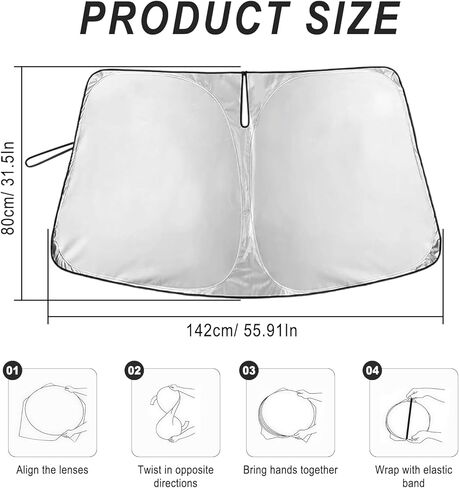 Windshield Sun Shade, Foldable Sun Visor for Front Window with Storage Bag, Windshield Cover Blocks UV & Heat, Keeps Car Cool, Essential Auto Accessories for Most SUV (31.5" x 55.91 ") in Saudi Arabia