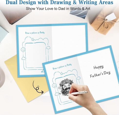 بطاقة عيد الأب D4DREAM من ابنة الابن - املأ الفراغ بمنطقة الرسم، بطاقات عيد الأب المضحكة للأب، هدايا تذكارية شخصية مصنوعة يدويًا من الأطفال والابنة (5.5 بوصة × 8 بوصة) in Kuwait