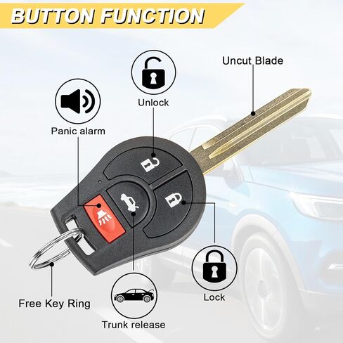 استبدال Vurkcy Key Fob لـ 2004-2015 Nissan Armada/ 13-19 Sentra/ 350Z Altima Maxima Murano Pathfinder/ 03-09 Infiniti FX35 FX45 G35 QX56 جهاز تحكم عن بعد للدخول بدون مفتاح للسيارة، CWTWB1U751، 4 Btn in Kuwait