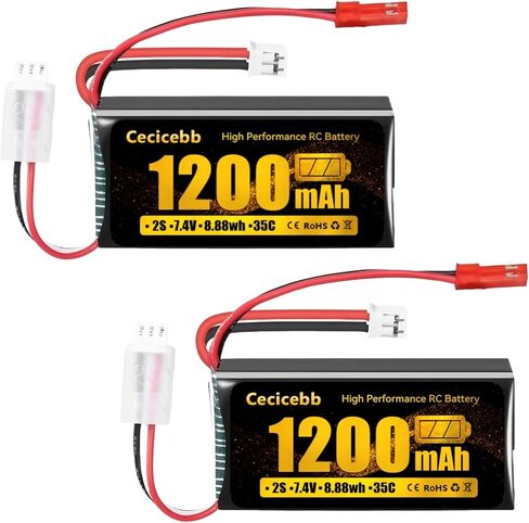 SCX24 Battery 7.4V 1200mAh Lipo Battery 2S 35C with PH2.0 & JST Plug for SCX24 RC Car WLtoys A949 A959 A969 A979 K929 and 1/10 1/16 1/18 1/24 RC Truck in Saudi Arabia
