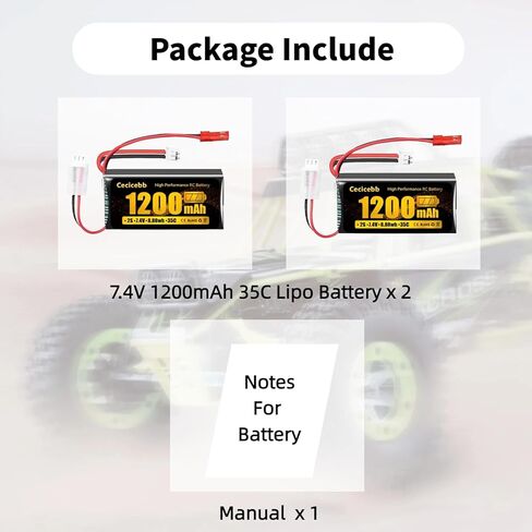 SCX24 Battery 7.4V 1200mAh Lipo Battery 2S 35C with PH2.0 & JST Plug for SCX24 RC Car WLtoys A949 A959 A969 A979 K929 and 1/10 1/16 1/18 1/24 RC Truck in Saudi Arabia