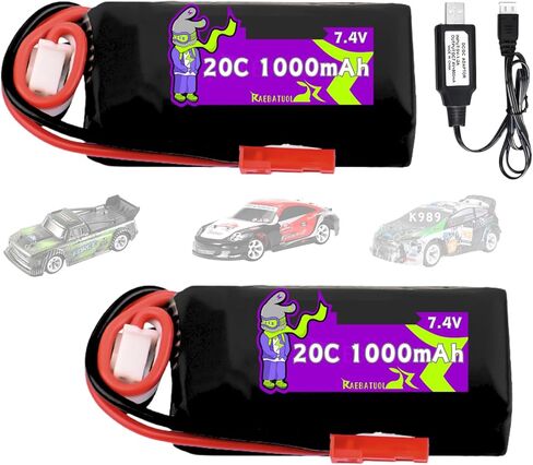 2S 7.4V 1000mAh 20C Battery with JST Plug Compatible with WLToys Mini RC Car K989 K969 K979 K999 P939 P929 1/28 MINI-Q 284131 Toy Speed Racing Truck with Charger in Saudi Arabia