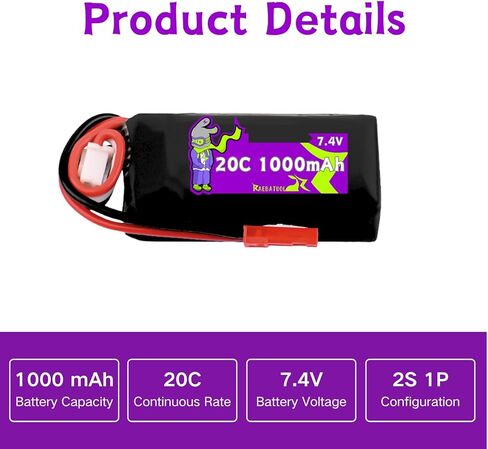 2S 7.4V 1000mAh 20C Battery with JST Plug Compatible with WLToys Mini RC Car K989 K969 K979 K999 P939 P929 1/28 MINI-Q 284131 Toy Speed Racing Truck with Charger in Saudi Arabia