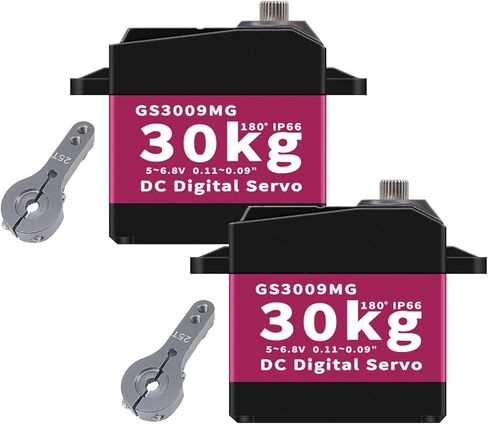 GOTECK 2Pcs 30KG Digital Servo,Large Torque 6V Full Metal Gear Digital servos IP66 Waterproof Steering Servo with 25T Servo Horn for 1/8 1/10 1/12 Scale Baja RC Car (2Pcs 180 Degree) in Saudi Arabia