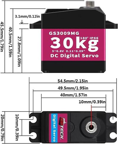 GOTECK 2Pcs 30KG Digital Servo,Large Torque 6V Full Metal Gear Digital servos IP66 Waterproof Steering Servo with 25T Servo Horn for 1/8 1/10 1/12 Scale Baja RC Car (2Pcs 180 Degree) in Saudi Arabia