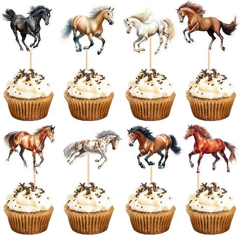 24 Pcs Horse Cupcake Toppers - Horse Birthday Decorations Animal Cake Decoration for Horse Racing, Equestrian Themed Birthday & Baby Shower Parties Supplies Colorful in Saudi Arabia