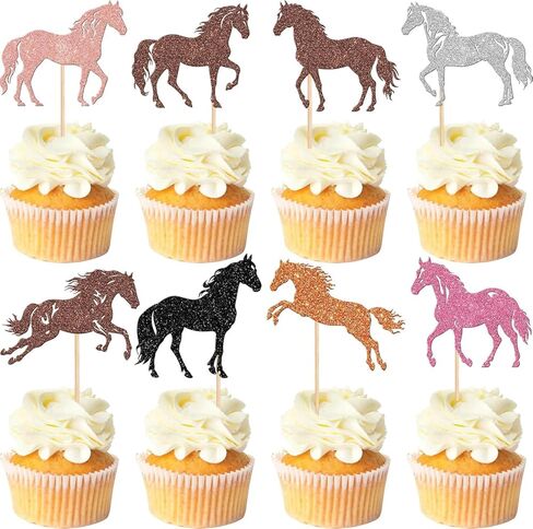 24 Pcs Horse Cupcake Toppers - Horse Birthday Decorations Animal Cake Decoration for Horse Racing, Equestrian Themed Birthday & Baby Shower Parties Supplies Colorful in Kuwait