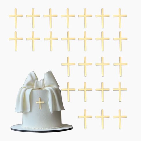 Gold Acrylic Cross Cake Toppers, 25 Pieces, Mirror Finish Mini Decorations for Baptism, Christening, Baby Shower, Religious Celebrations, 4.5cm/1.5 inch in Saudi Arabia