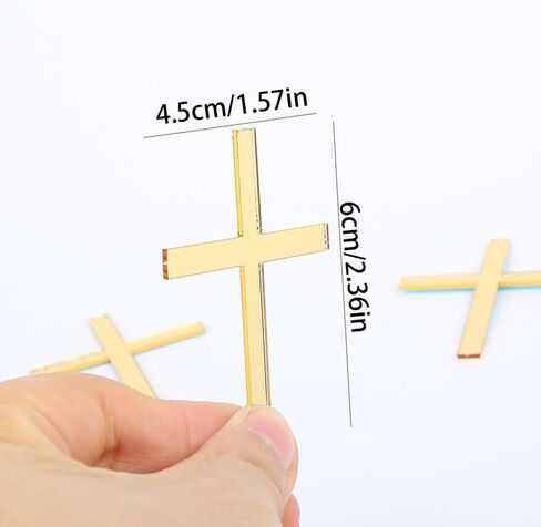 Gold Acrylic Cross Cake Toppers, 25 Pieces, Mirror Finish Mini Decorations for Baptism, Christening, Baby Shower, Religious Celebrations, 4.5cm/1.5 inch in Saudi Arabia