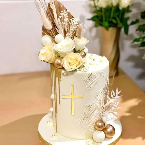 Gold Acrylic Cross Cake Toppers, 25 Pieces, Mirror Finish Mini Decorations for Baptism, Christening, Baby Shower, Religious Celebrations, 4.5cm/1.5 inch in Saudi Arabia