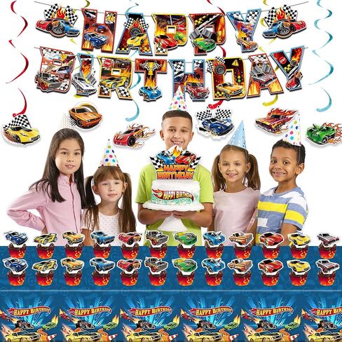 33 Pcs Hot Car Birthday Party Decorations, Birthday Party Supplies for Hot Car Includes Banner, Hanging Swirls, Cake Topper, 24 Cupcake Toppers, TableCloth in Saudi Arabia