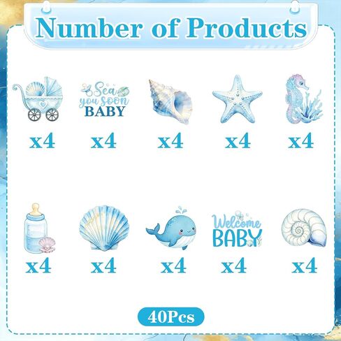 Under The Sea Party Decorations - 40 Pcs Sea You Soon Seashell Baby Shower Cupcake Toppers Decorations, Blue Summer Ocean Theme Cake Decor Supplies for Boys Girls in Saudi Arabia