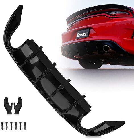 الناشر الخلفي متوافق مع دودج تشارجر 2015-2023 يناسب RT، SXT | ملمع الشفاه الأسود اللامع V3 ستايل | لأطراف العادم المستديرة فقط | سهل التثبيت in Kuwait