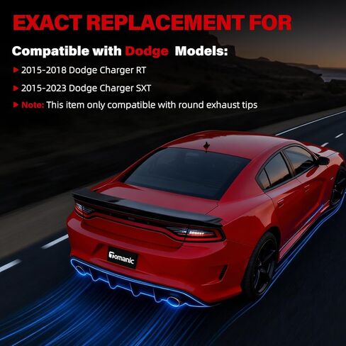 الناشر الخلفي متوافق مع دودج تشارجر 2015-2023 يناسب RT، SXT | ملمع الشفاه الأسود اللامع V3 ستايل | لأطراف العادم المستديرة فقط | سهل التثبيت in Kuwait