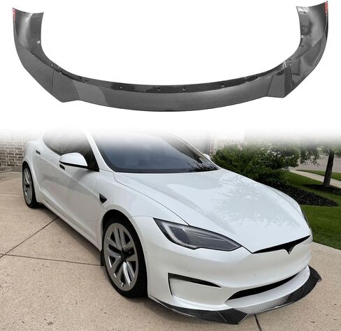 الشفة الأمامية الممتصة للصدمات متوافقة مع موديل 2021-2025 Tesla Model S، نمط حزمة مسار طباعة ألياف الكربون PP - واقي سبويلر أمامي من مادة البولي بروبيلين للذقن السفلي، 3 قطع in Kuwait