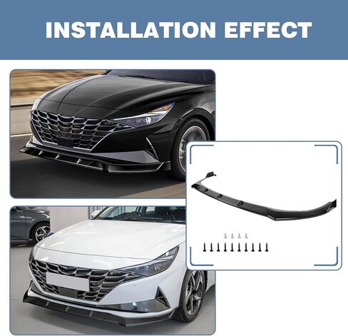 Front Lip fit for Hyundai Elantra Sedan Essential/Limited Hybrid/Limited/N Line/Preferred Hybrid/Preferred/SE/SEL/Ultimate Hybrid 2021-2023 3-Piece Front Bumper Lip Glossy Black in Saudi Arabia