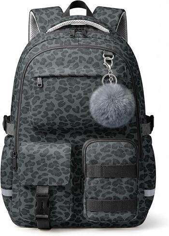 WOBAGMEN Cute Leopard Backpack for Teen Girls, Large Capacity Multi-Pocket School Bag Fits 15.6" Laptop, Lightweight Durable Daypack for School and Travel (Black Leopard, M) in Saudi Arabia