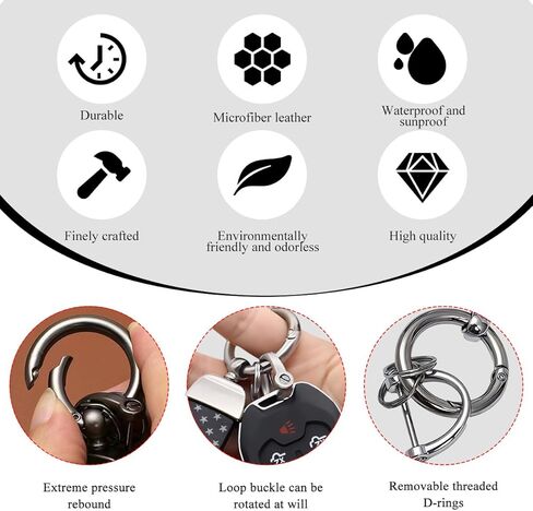 2 PCS American USA Flag Car Keychain, USA Flag Key Chain with Anti Lost D-Ring, 360° Rotatable Zinc Alloy Key Ring (Black & Silver+Black) in Kuwait