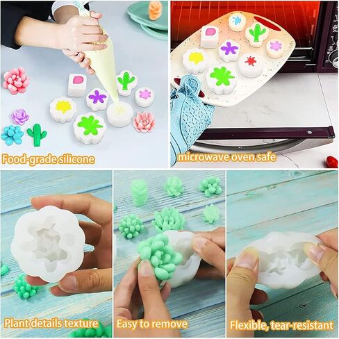9Pcs Succulent Silicone Mold Safe Cactus Resin Mold Silicone Candle 3D Succulent Resin Epoxy Casting Candle for DIY Decoration in Saudi Arabia