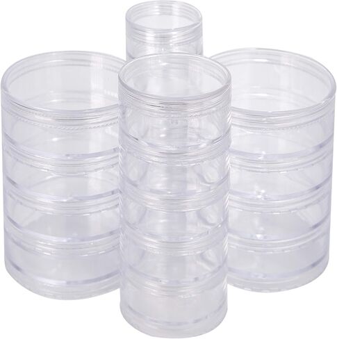 The Beadsmith – Stack Jar 4-Piece Assortment – 2 x 4 Stack, 1 x 5 Stack, 1 x 6 Stack, Pill containers, Empty Pot Jars, refillable Cosmetic containers, Small Plastic Organizers in Kuwait