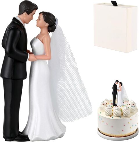 4.5'' Wedding Cake Topper Bride and Groom Figurine, Elegant Romantic Couple Cake Decoration for Wedding Engagement Anniversary Bridal Shower Reception Keepsake Decor (Rice white gift box) in Kuwait