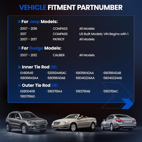 4-PC Tie Rod Ends Kits Compatible with Dodge Caliber 2007-2012,2xOuter-ES800408， 2xInner-EV80645， in Kuwait