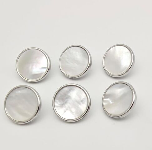 15mm Mother-of-Pearl & Metal Shank Buttons - Silver White Luxury Buttons for Suits, Coats & Cashmere Sweaters (6pcs) in Saudi Arabia