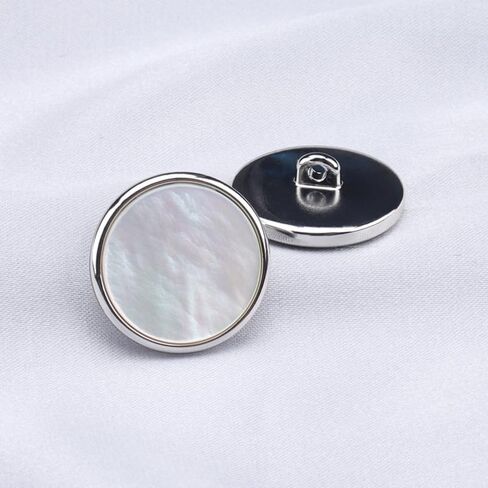 15mm Mother-of-Pearl & Metal Shank Buttons - Silver White Luxury Buttons for Suits, Coats & Cashmere Sweaters (6pcs) in Saudi Arabia
