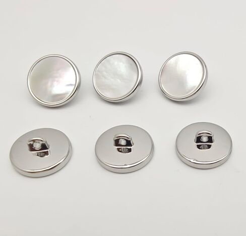 15mm Mother-of-Pearl & Metal Shank Buttons - Silver White Luxury Buttons for Suits, Coats & Cashmere Sweaters (6pcs) in Saudi Arabia