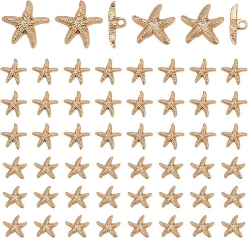 PH PandaHall 60PCS Starfish Shell Shank Buttons 2 Sizes Gold Ocean Seashells Themed Buttons 18/19.5mm Sea Star Shaped Metal Button for Sewing Jewelry Clothes Shirts Jackets Decoration DIY Crafts in Kuwait