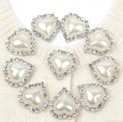 Heart Shaped Pearl Rhinestone Buttons Flatback Embellishments 10 Pieces for Garment Jewelry Craft DIY Decoration 0.98X0.78In in Kuwait