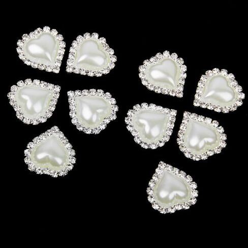 Heart Shaped Pearl Rhinestone Buttons Flatback Embellishments 10 Pieces for Garment Jewelry Craft DIY Decoration 0.98X0.78In in Kuwait