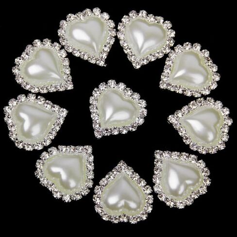Heart Shaped Pearl Rhinestone Buttons Flatback Embellishments 10 Pieces for Garment Jewelry Craft DIY Decoration 0.98X0.78In in Kuwait