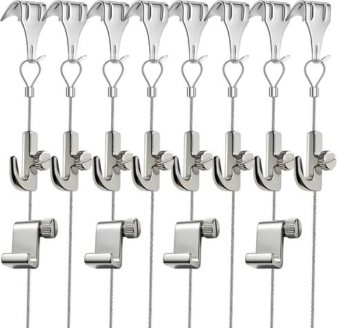 8PCS Picture Rail Hanging System Kit(6.56FT) Adjustable Picture Hanging Wire Set with Sturdy Cord and Rail Hooks with knob for Gallery Art Exhibition Display in Saudi Arabia