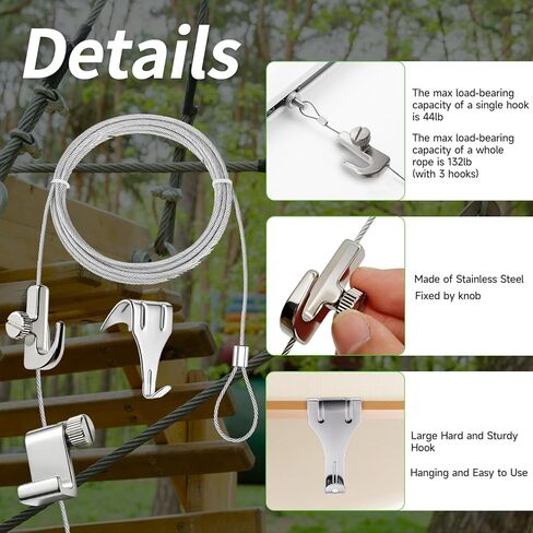 8PCS Picture Rail Hanging System Kit(6.56FT) Adjustable Picture Hanging Wire Set with Sturdy Cord and Rail Hooks with knob for Gallery Art Exhibition Display in Saudi Arabia