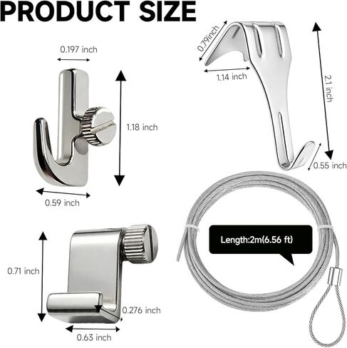 8PCS Picture Rail Hanging System Kit(6.56FT) Adjustable Picture Hanging Wire Set with Sturdy Cord and Rail Hooks with knob for Gallery Art Exhibition Display in Saudi Arabia